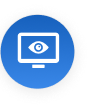 Icône de moniteur, représentant un œil sur son écran, dessiné avec des lignes blanches à l'intérieur d'un cercle bleu