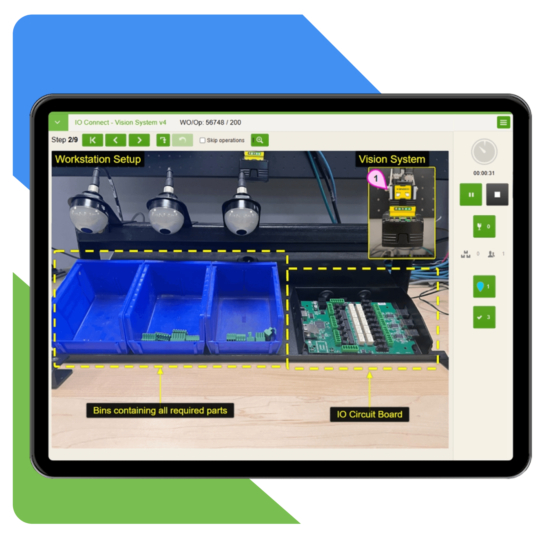 VKS guidebook showing connection to other manufacturing devices on the tablet
