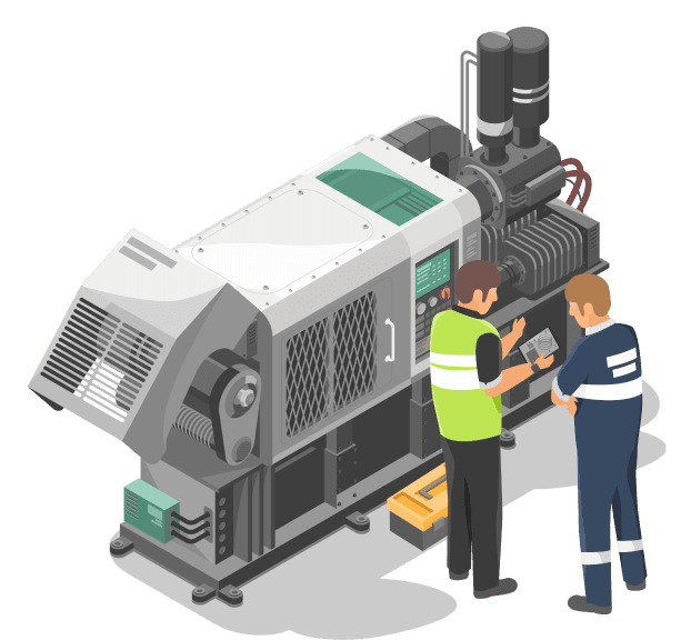 Beschäftigte in der Fertigungsindustrie, die an einer Industriemaschine arbeiten