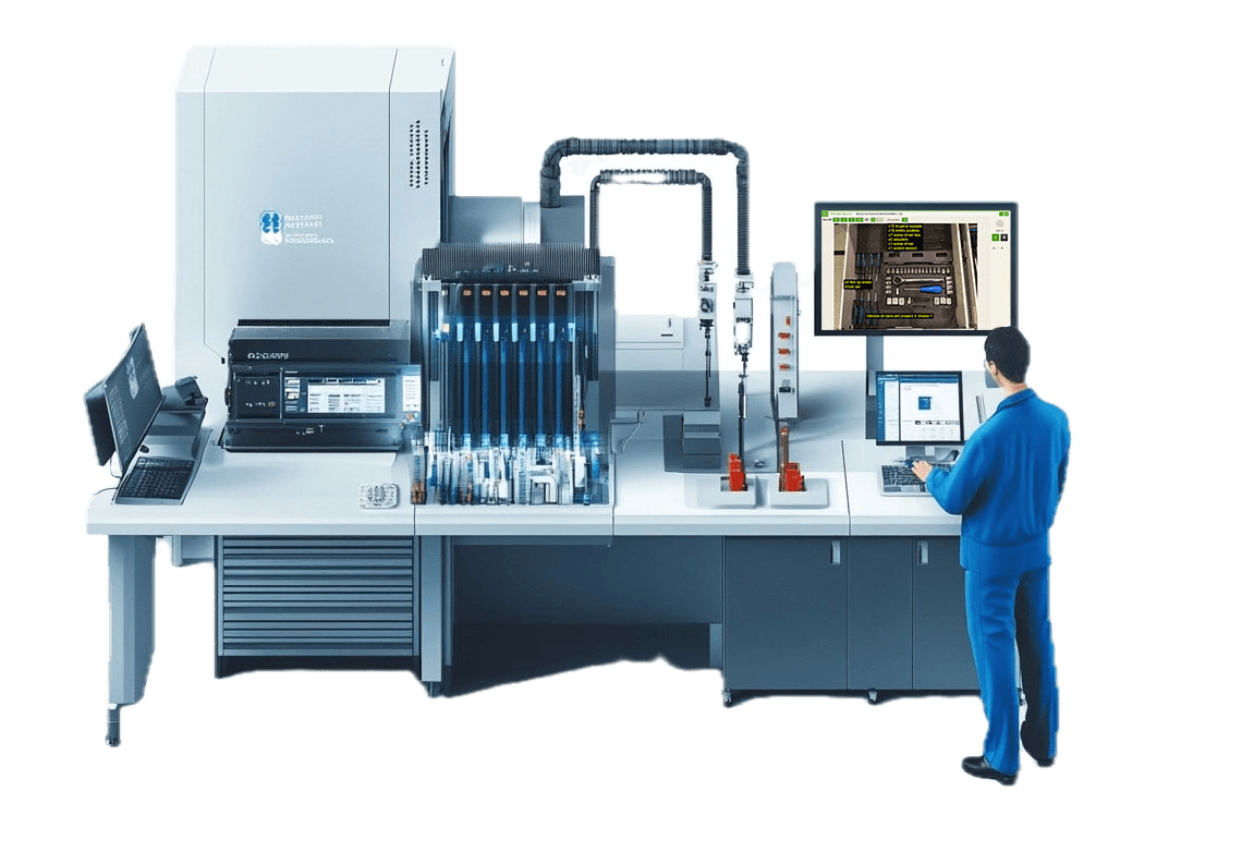 Worker using VKS with their manufacturing work bench