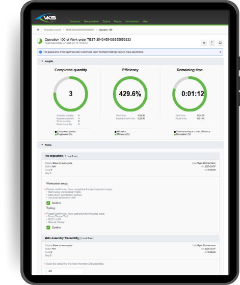 VKS Pro-Dashboard mit Echtzeit-KPIs, intelligenten Formulardaten und Produktivitätsberichten