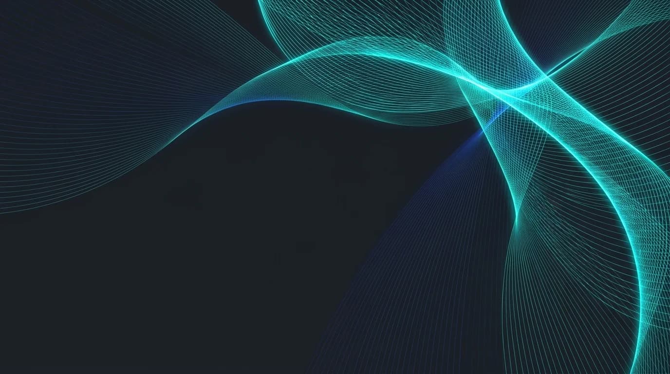 Arrière-plan abstrait sombre avec des vagues fluides en maillage turquoise et bleu.