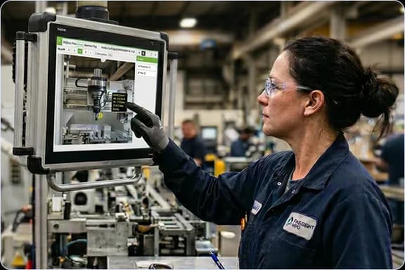 Operator using VKS Lite on a shop-floor tablet