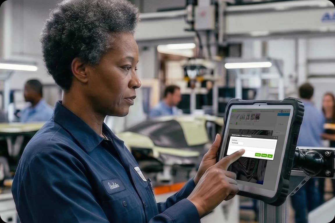 Operator using a VKS digital form on a mounted touchscreen