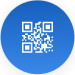 QR code icon drawn with white lines inside a blue circle