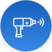 Electric driller icon drawn with white lines inside a blue circle