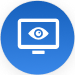 Monitor icon, displaying an eye on its screen, drawn with white lines inside a blue circle