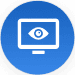 Icône de moniteur, représentant un œil sur son écran, dessiné avec des lignes blanches à l'intérieur d'un cercle bleu