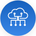 Cloud with connections icon drawn with white lines inside a blue circle