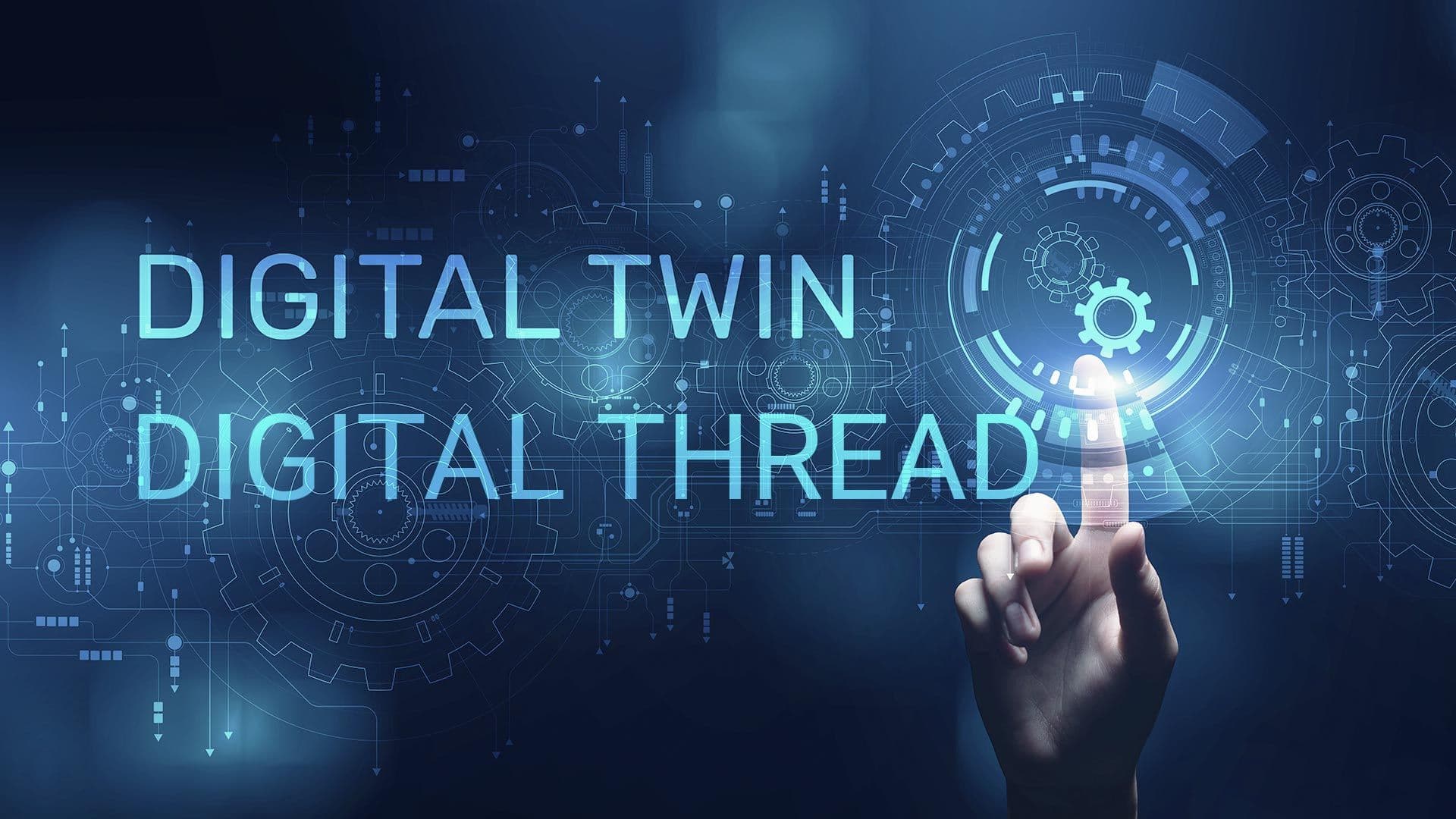 Graphic image with the text "digital twin digital thread"