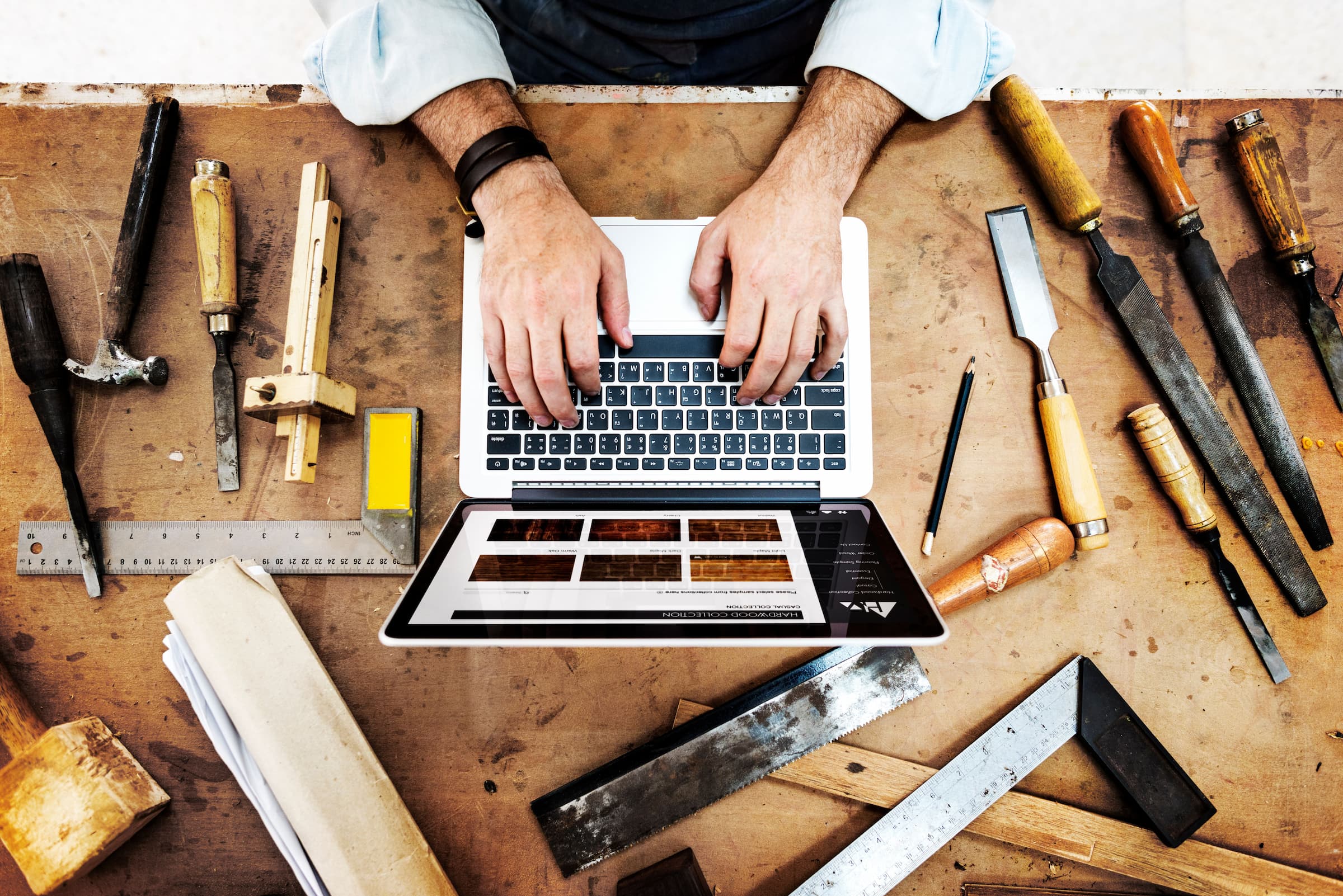 laptop on tool bench