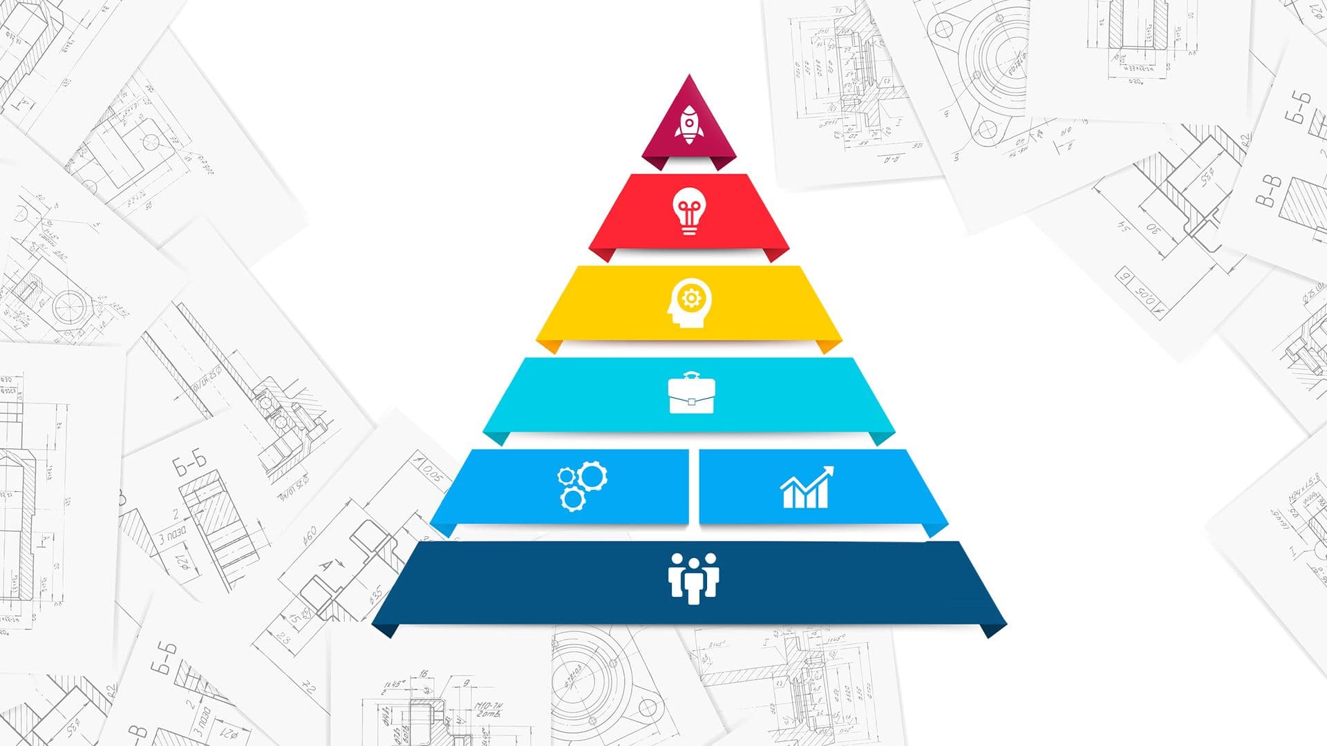 A graphic image of a pyramid chart with simbols