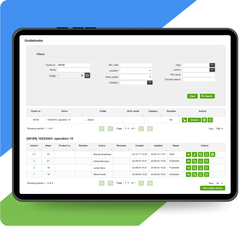 Exemple de tablette avec l'application VKS d'instructions de travail numériques.