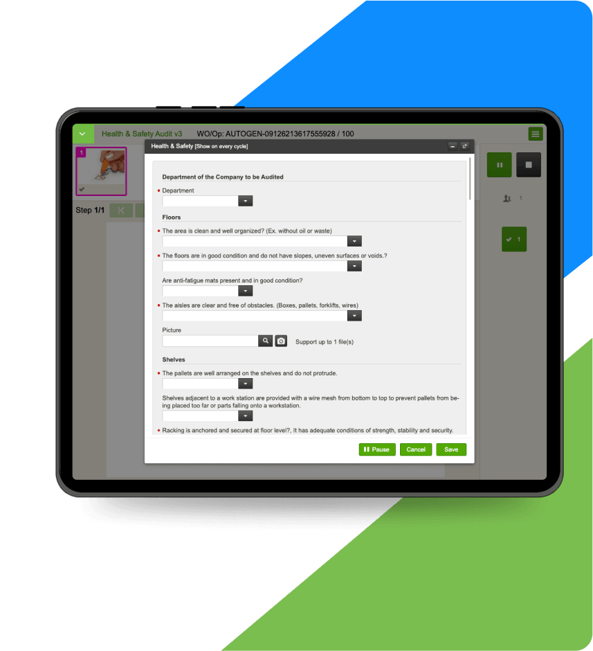 Tablette avec l'application d'instructions de travail numériques VKS ouverte.
