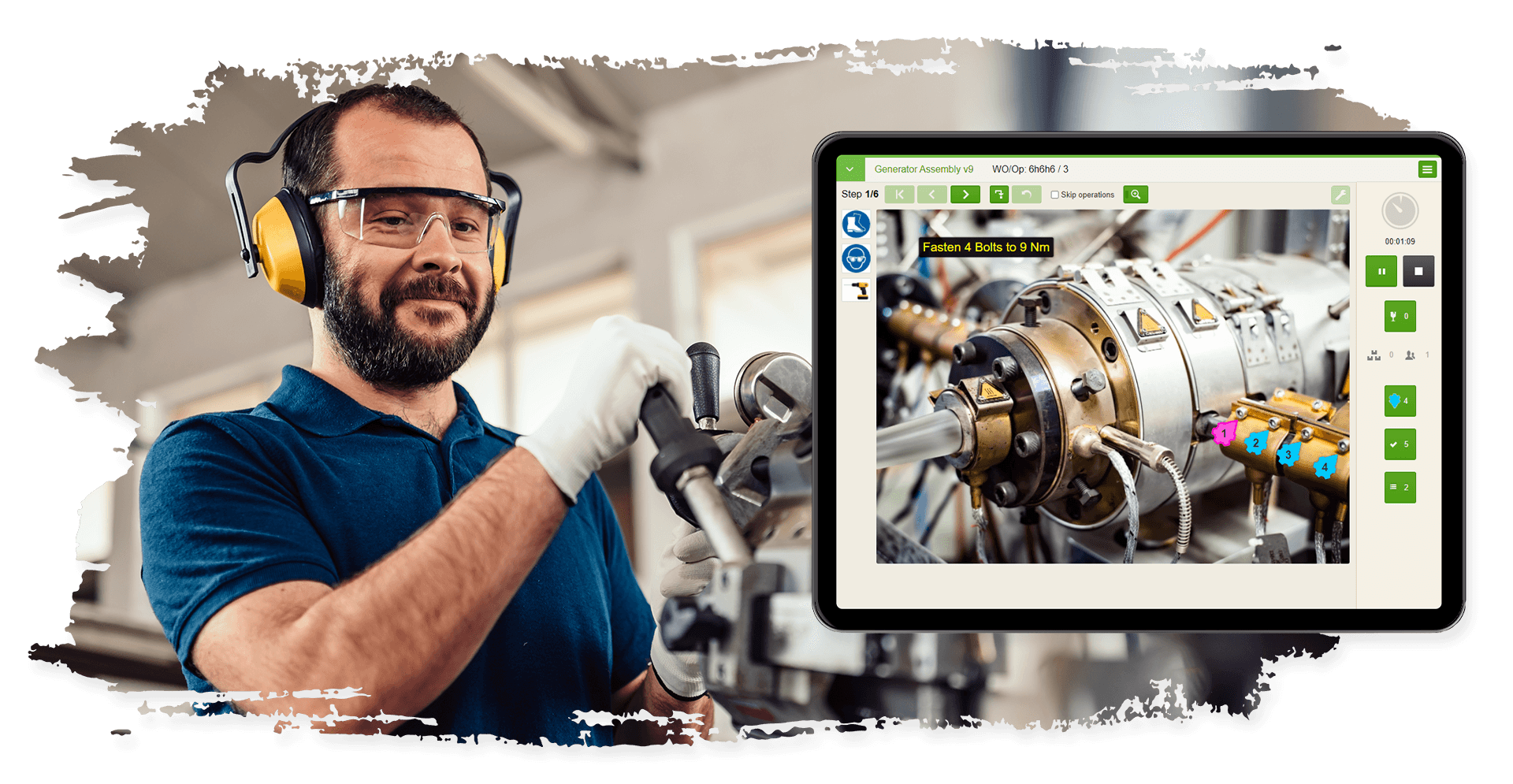 Manager using VKS work instructions to achieve optimal manufacturing standard operating procedures.