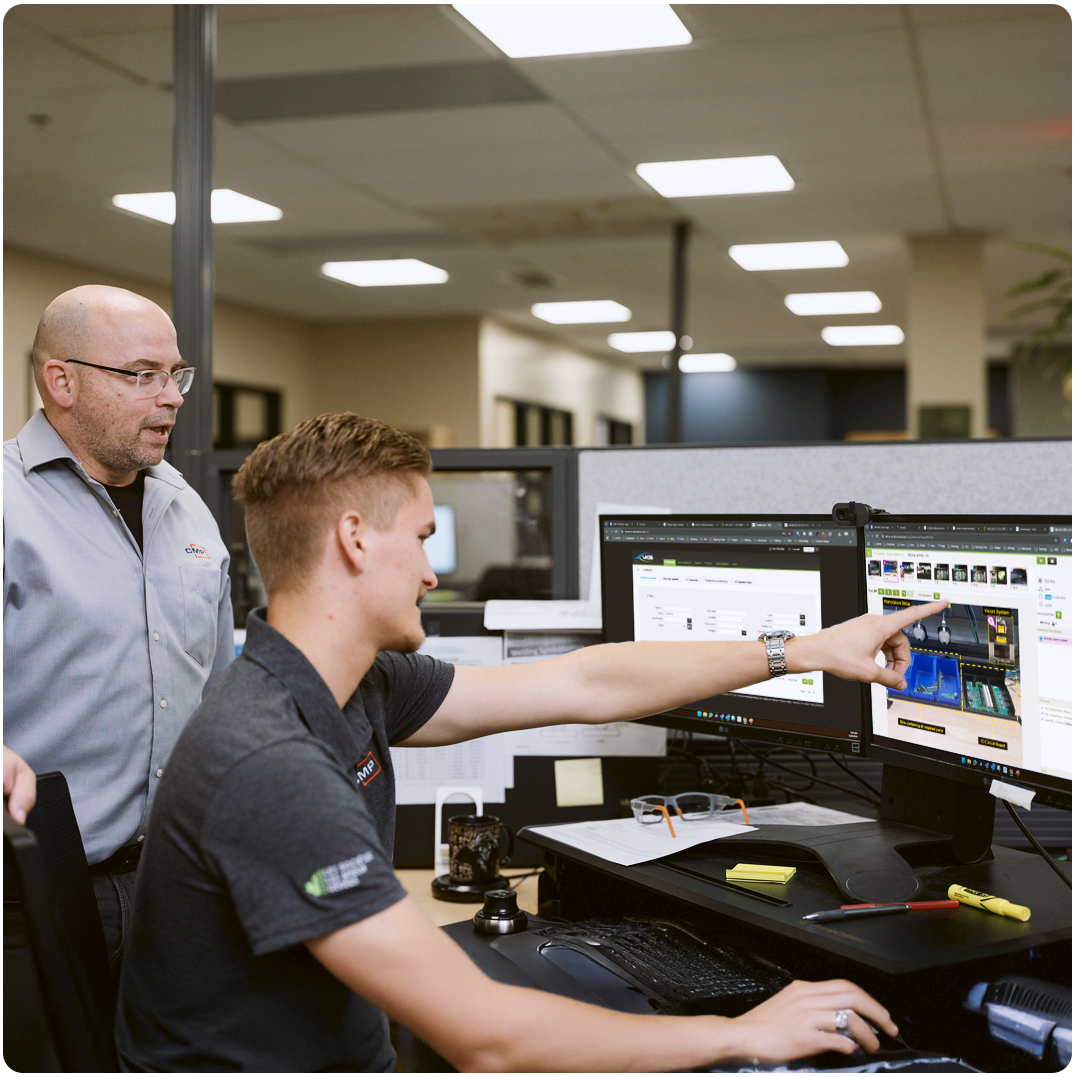VKS Lite tablet showing 3D model of hammer drill handle assembly with interactive torque annotations, production metrics panel, and AI-powered work instruction system