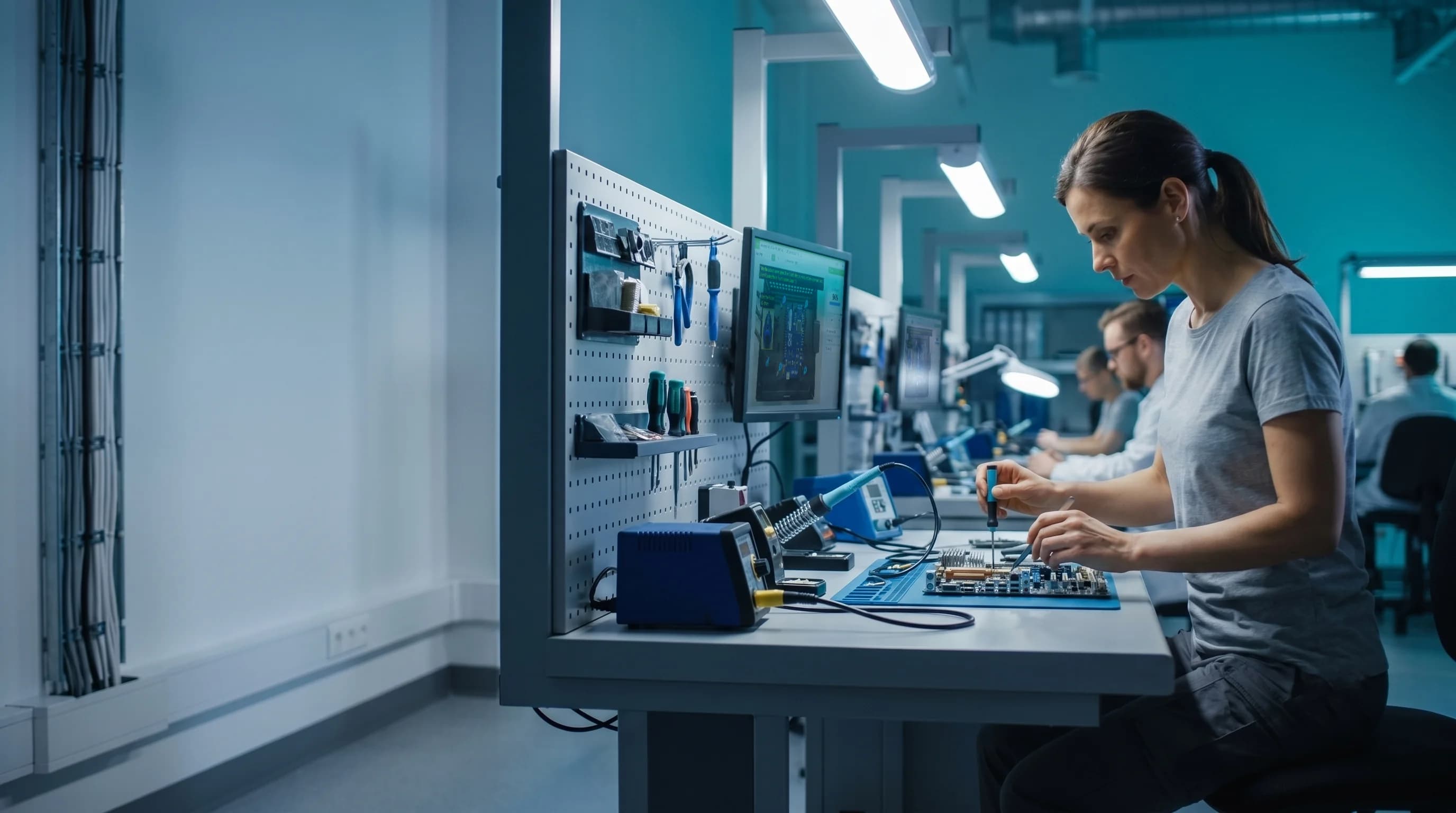 Operator assembling a product with VKS Pro guidance on the factory floor