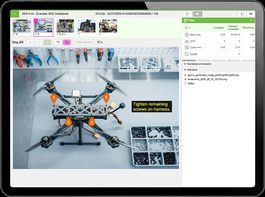 Tablet displaying VKS Pro annotated assembly instructions