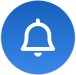 Glocken-Symbol mit weißen Linien innerhalb eines blauen Kreises gezeichnet