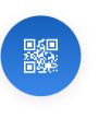 QR-Code-Symbol mit weißen Linien innerhalb eines blauen Kreises gezeichnet