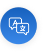 Two chat bubbles icon drawn with white lines inside a blue circle