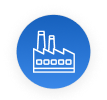 Factory icon drawn with white lines inside a blue circle