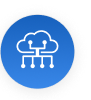 Cloud with connections icon drawn with white lines inside a blue circle