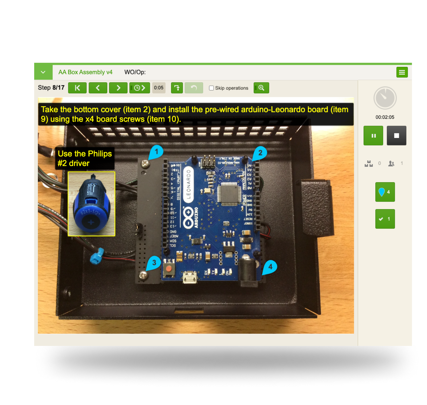 VKS app displaying instructions on a aruino-Leonardo board