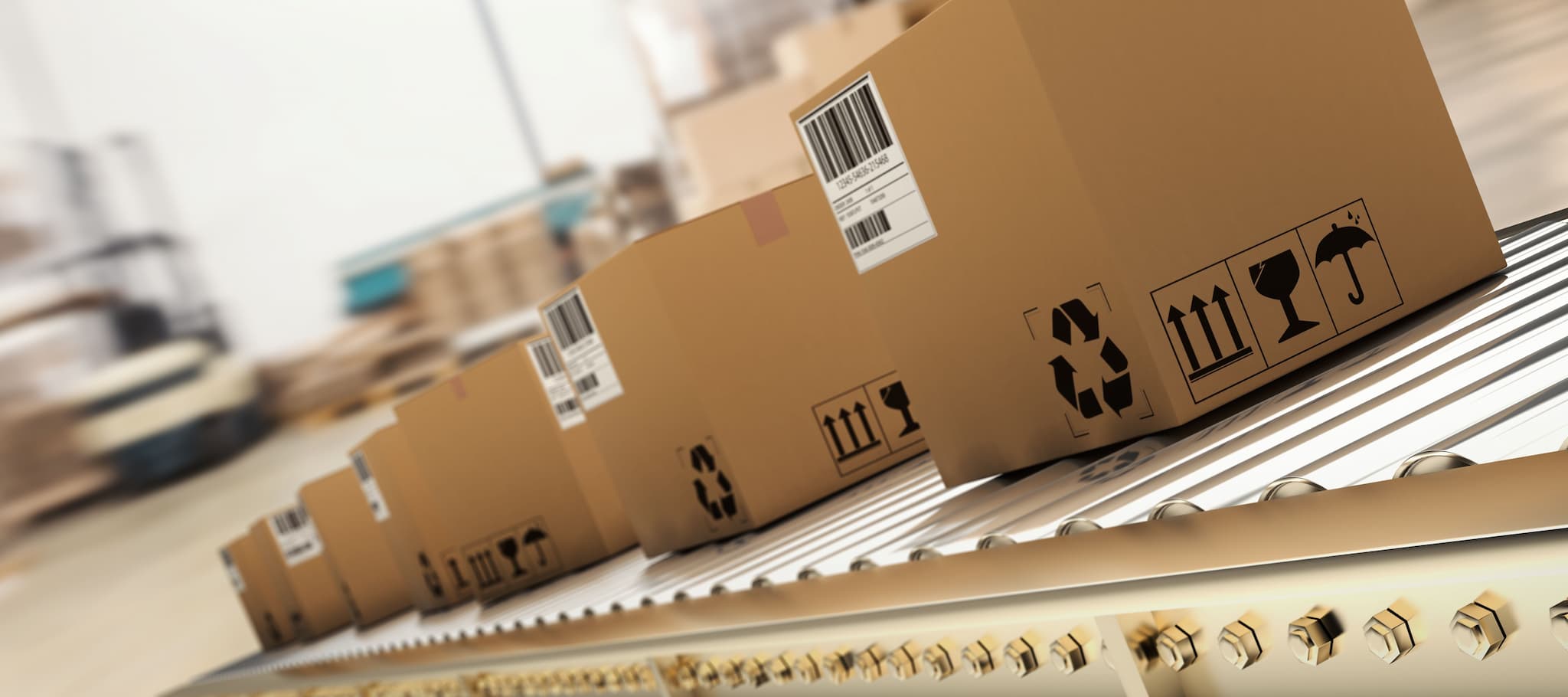 boxes move across a conveyor belt on a production line