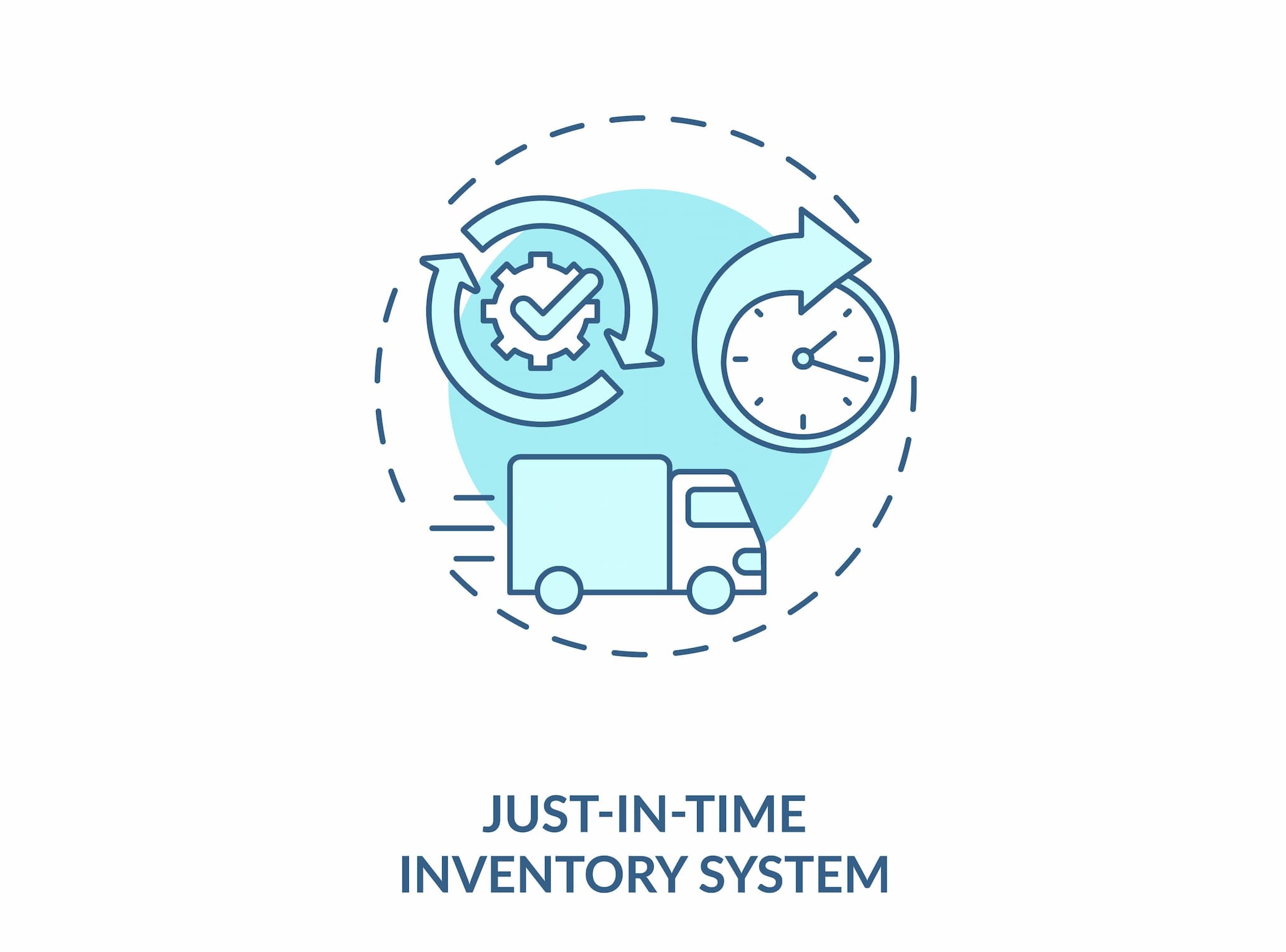 icon or truck and clock with just-in-time inventory system text